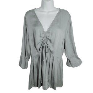 Torrid Babydoll Ruched Top 2XL Gray Boho Flowy Fairy Bell Sleeves